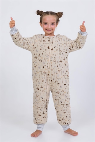 Kız Erkek Çocuk Kalın Elyaf Dolgulu Premium Kalite 2.5 Tog Desenli Uyku Tulumu Taş Rengi