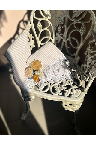 Ağcabay Tekstil Ağcabay Denizli %100 Pamuklu 100x200cm Boho Stil Bej Çizgili Plaj Ve Havuz Peştemali, Şık Plaj Havlusu Açık Bej - Beyaz