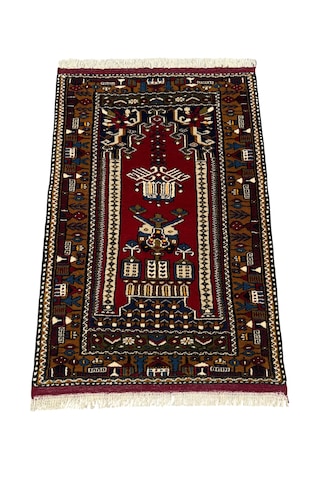 El Dokuma Sıfır Yahyalı Halısı Seccade 87x130 Kırmızı Kök Boya %100 Yün Namazlık
