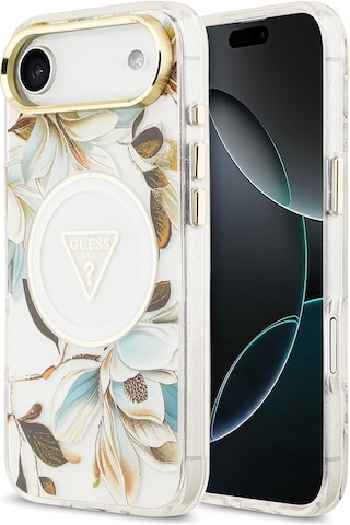 Apple Uyumlu iPhone 17 Air Kılıf Guess Lisanslı M-safeli Simli Çiçek Desenli Metal Kamera Çerçeveli Kapak Beyaz Beyaz