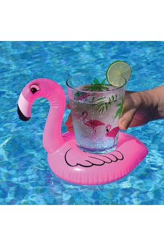 Pembe Flamingo Şişme Bardak Simidi İçecek Tutacağı