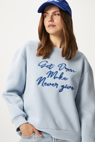 Kadın Dress Nakışlı Mavi Sweatshirt Mavi