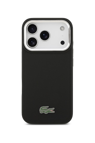 Apple Uyumlu iPhone 17 Pro Kılıf Lacoste Lisanslı M-safe Şarj Özellikli Pu Standlı Metal Logolu Siyah