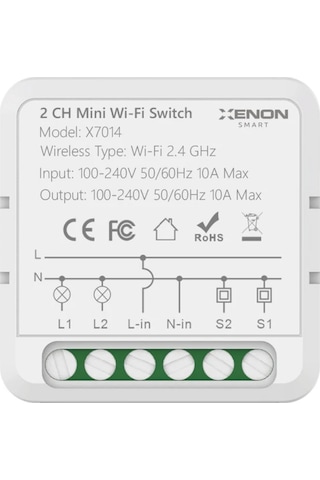 Xenon Smart İki Çıkışlı Anahtar İkili Akıllı Switch Anahtar Modülü (Wi-Fi 2.4 GHz) X7014