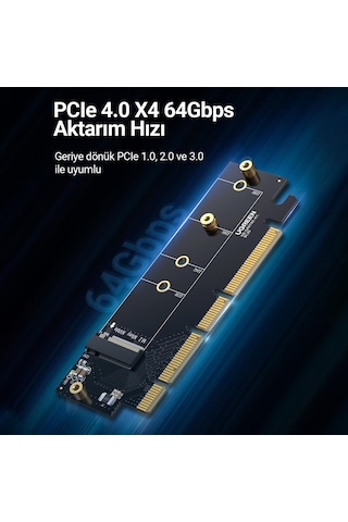 Ugreen PCIe 4.0 x4 x8 x16 Uyumlu 64Gbps NVMe M.2 SSD Dönüştürücü Adaptör