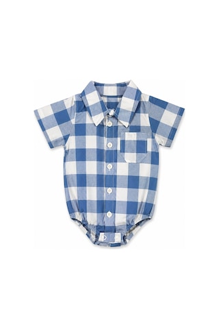 Babyhola Erkek Bebek Çıtçıtlı Gömlek Badi Poplin Kumaş Kısa Kollu Şık Tulum 3503 Lacivert