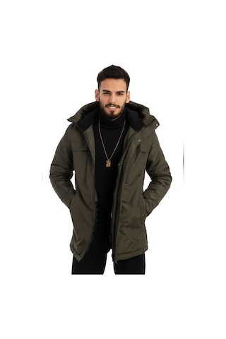 Erkek Haki Içi Polarlı Su Ve Rüzgar Geçirmez Kapüşonlu Kışlık Mont & Kaban Haki