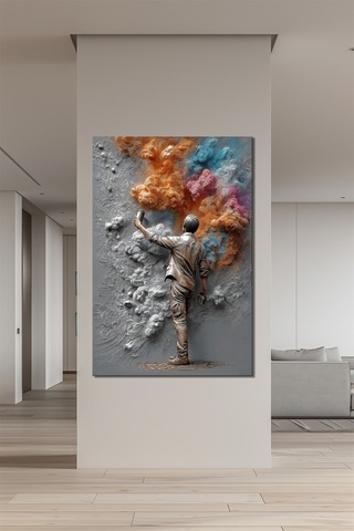 Graffiti Sanatçı Baskılı Cam Tablo Modern Renk Patlaması Duvar Dekoru