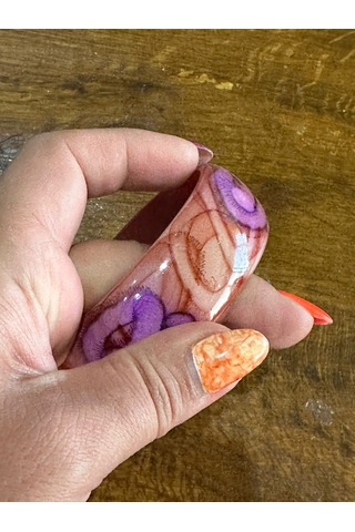 Kemik Renkli Desenli Kadın Hint Bileziği Çap 7 Cm Çok Renkli