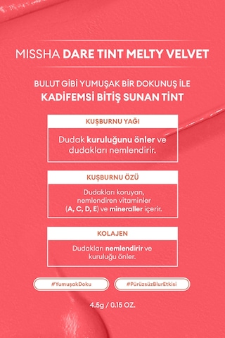 Uzun Süre Kalıcı, Bulaşma Yapmayan, Kadifemsi Bitiş Sunan Tint Dare Tint Melty Velvet Rosy Cloud 0 61073098