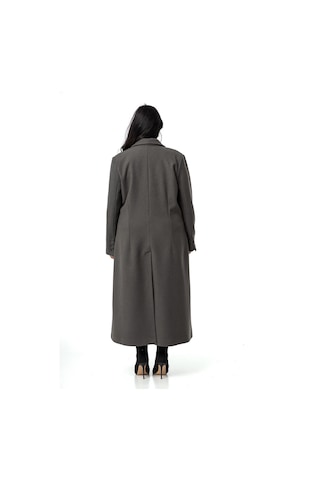 Büyük Beden Ceket Yaka Torba Cepli Astarlı Uzun Gri Kaşe Kaban-gri Gri