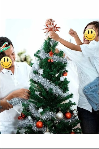 6lı Yılbaşı Çam Ağacı Süsü Gümüş Kırmızı Fuşya Beyaz, Mavi Yeşil