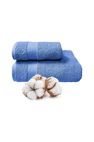2 Li Banyo Havlu Takımı %100 Pamuklu Dry Mavi Çok Renkli