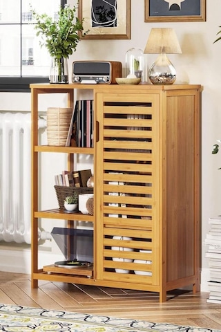 Digithome Bambu Masif 3 Raflı Tek Kapaklı Çok Amaçlı Düzenleyici Organizer Dolap Db-0005 Kahverengi