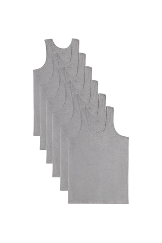 6 Adet Compact Penye Gri Erkek Atlet Pamuklu Standart Fit Normal Kesim 6'lı Paket-33113 Gri