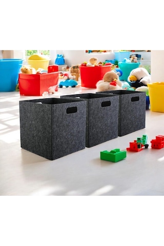 Çok Amaçlı Keçe Kutu 3 Adet Organizer Dolap İçi Düzenleyici Organizer 3mm Keçe 32x32x32 Cm Antrasit