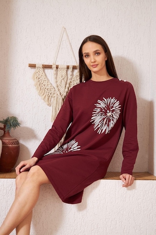 Darlin Moda Bordo Baskılı Düğme Detaylı Tunik DM60346 Bordo