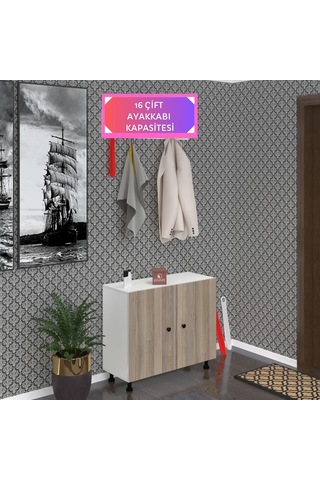 Kenzlife Ayakkabılık Galoş4 Crdbyz 53 080 32 Kapaklı 4 Raflı 16 Çift Ayakkabı Kapasitesi Ahşap