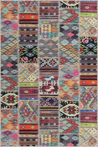 Makinede Yıkanabilir Kaymaz Tabanlı Patchwork Rulo Yolluk Halı Ar980, Çok Renkli, 100 X 350