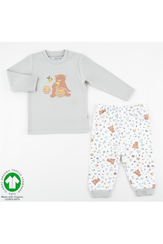 Motherlove %100 Organik Bebek Pijama Takımı 3 - 36 Ay Gri