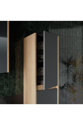 Karen Banyo Dallas 80 Cm Lavabolu, Aynalı Banyo Dolabı, Lavabo Dahil, Boy Dolabı Dahil, S.meşe-Antrasit Antrasit