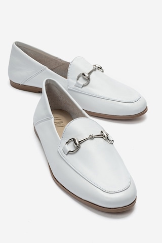Luvishoes F03 Beyaz Cılt Derı Kadın Babet Beyaz
