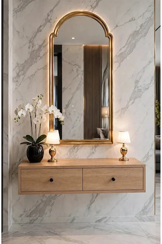 Modern Mdf Beyaz 2 Kapaklı Makyaj Masası - Dresuar Safir Meşe