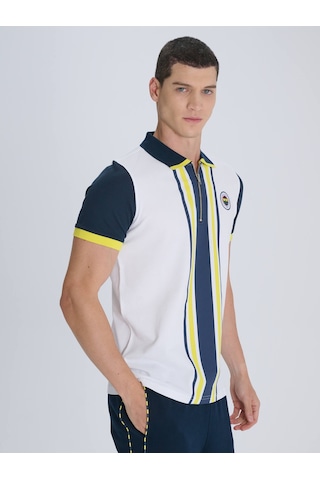 Erkek Trıbun Şerit Detaylı Polo Beyaz