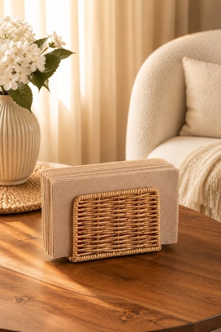 Porsima Dhz07303 Dekoratif Doğal Hasır Masa Üstü Havlu Kağıtlık Peçetelik 15,5x9x5,5cm