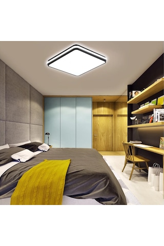 Siyah Kare Kumandalı Dimli 3 Işık Renkli 60x60cm Led Tavan Lambas Siyah