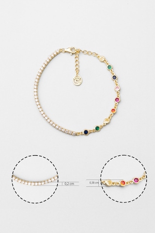 Gökkuşağı 18 Ayar Sarı Altın Kaplama 19 Cm Gümüş Su Yolu Bileklik Sarı