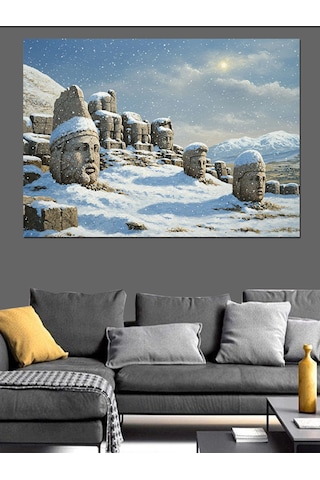 Kar Altında Nemrut Dağı Dekoratif Kanvas - Mdf Ahşap Tablo