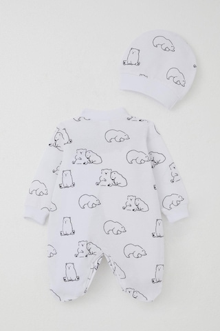Breeze Erkek Bebek Patikli Tulum Sevimli Kutup Ayıcığı Desenli 0-6 Ay, Beyaz Beyaz