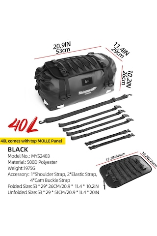 Rhinowalk Su Geçirmez Motosiklet Duffel Çanta 20-40-65lt Kuyruk Çantası, Arka Koltuk Çantası, Roll-top Seyahat Ekipman Çantası Siyah