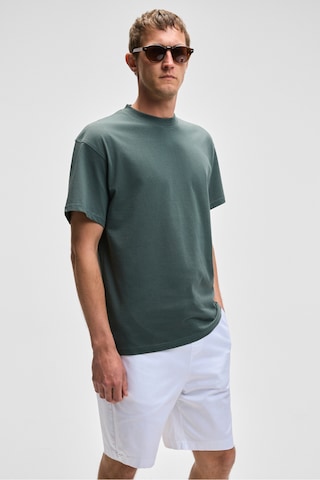 Grimelange FEON Erkek Oversize Geniş Kesim %100 Organik Pamuk Kalın Dokulu Yuvarlak Yaka Koyu Yeşil T-Shirt