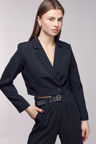 Saade Sââde Kadın Regular Fit Kruvaze Kapama Dokuma Crop Blazer Ceket -şık & Spor Siyah