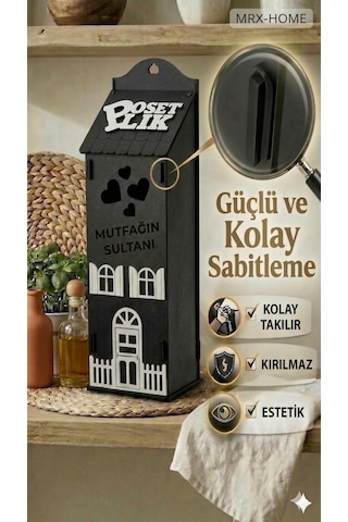 Mrx -home Dekoratif Poşetlik Duvara Asılabilir & Tezgah Üstü Mutfak Organizer Siyah