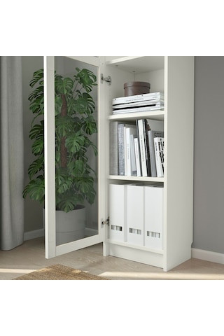 Cam Kapaklı Kitaplık, Beyaz, 40x30x202 Cm Beyaz