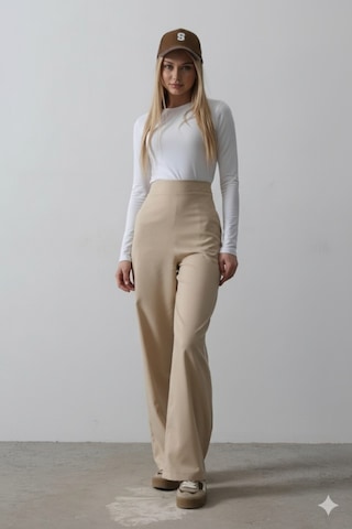 Amorluxe Beli Yarım Lastikli Palazzo Pantolon - Camel