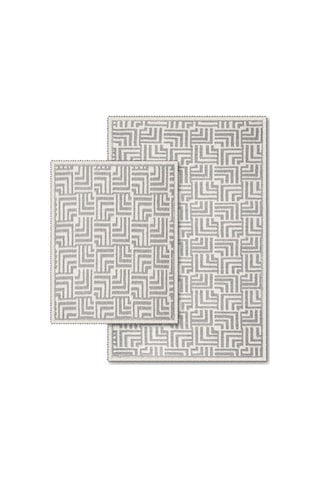 Stol Doğal Pamuklu 2'li Banyo Kilim Seti 60x100+50x60 Cm - Gri