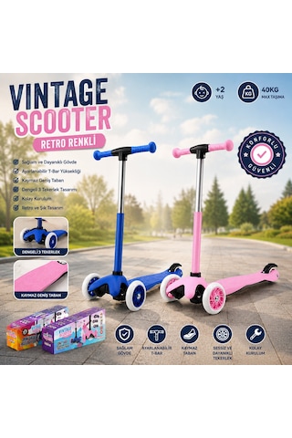 Işıksız Vıntage Scooter 55x57-64-71cm Retro Renkli +2 Yaş - 40kg Max Taşıma Herhangi Bir Renk