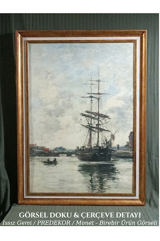 Yelkenli Gemi Tablosu Vintage Gold Çerçeveli 60x80 Cm