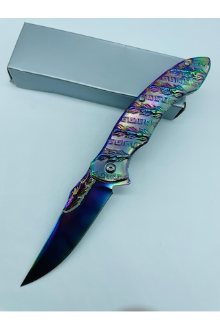 Tobaccotürk724 Yaprak Kabartmalı Spekturmrenk Metal Kamp Çakı //21cm-195gr Gri