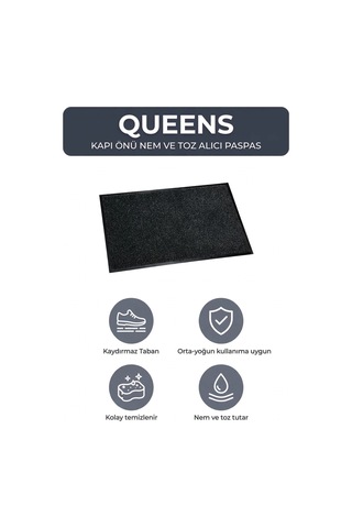 Queens Nem Alıcı Paspas Kapı Önü Paspası Siyah