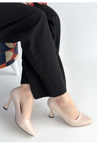 Sekans Ulba Bej Cilt Stiletto Ayakkabı