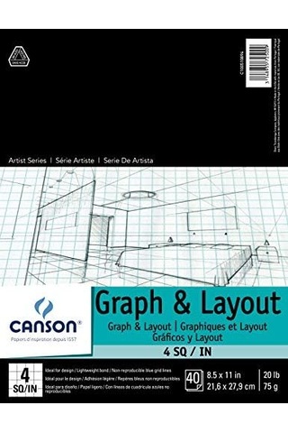 Canson Sanatçı Serisi Grafik Kağıdı, 4x4 Mavi Izgara, 21,6x27,9 Cm, 40 Yaprak, Katlanır Ped