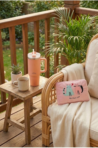 Any Morning Vaha 1200 Ml Çelik Termos, Açık Somon & Biggdesign Cats Elektrikli Sıcak Su Torbası Seti Açık Pembe