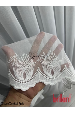 Tül Perde Brillant Marka Zambak Yeli Düz Etek Sedef İşlemeli Dokuma Kumaş Ekru