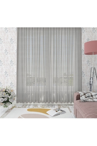Keten Görünümlü Düz Tül Perde Pilesiz Gri-681 - Gri