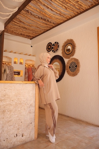 Kadın Spor Eşofman Takımı Fermuarlı & Alt Üst Takım 508 Bej